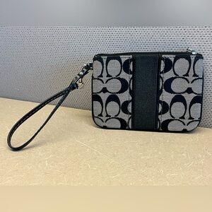 Coach Signature Black/Grey Canvas Wristlet Pouch